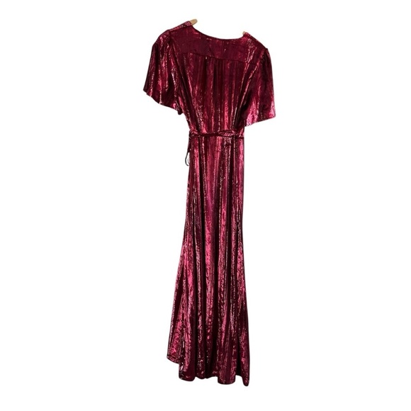 FREE PEOPLE Kara Metallic Red Velvet Short Sleeve Wrap Maxi Dress - Picture 5 of 12